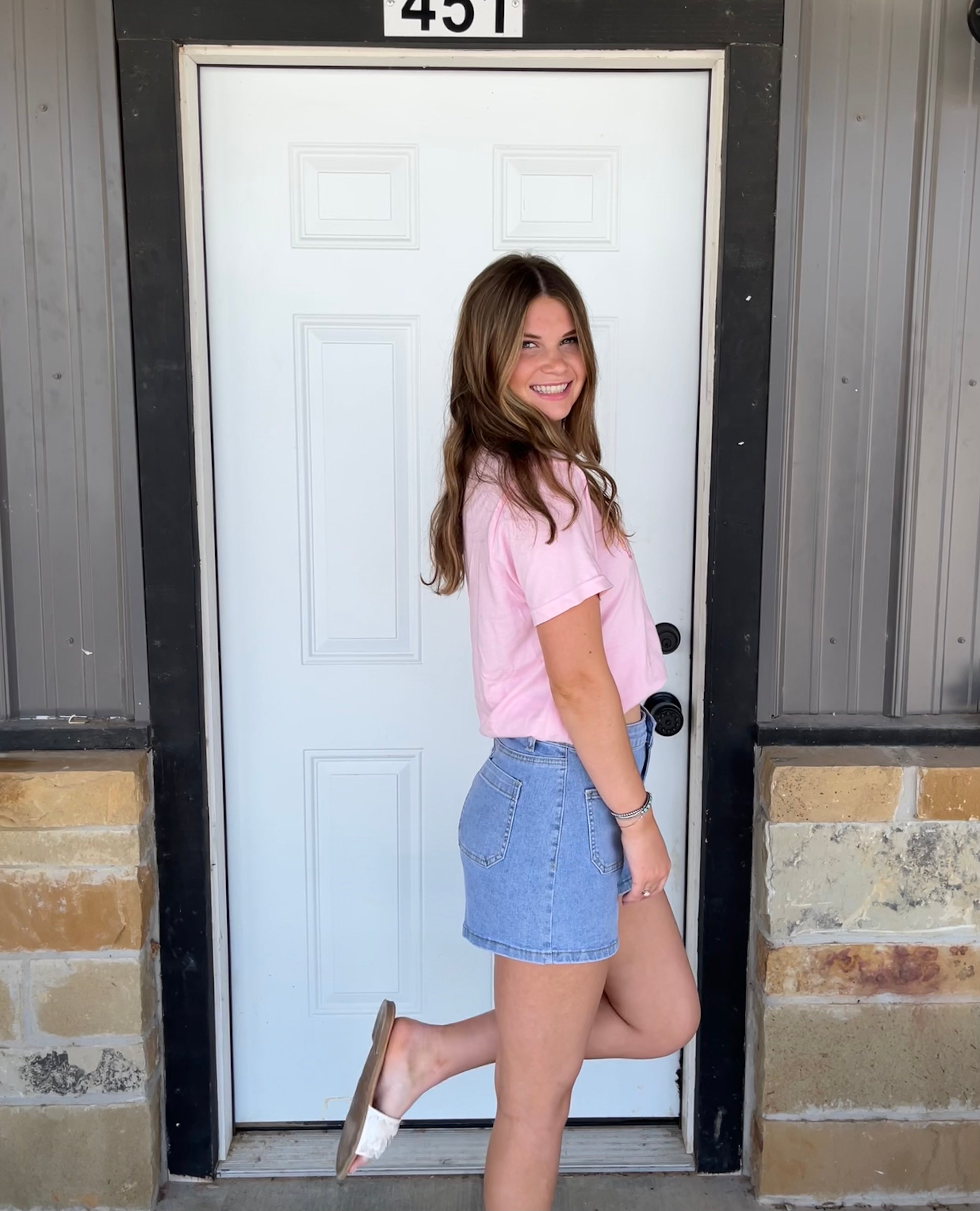 High Rise Patch Pocket Denim Shorts