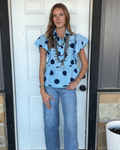 Blue Polka Dot Ruffle Top
